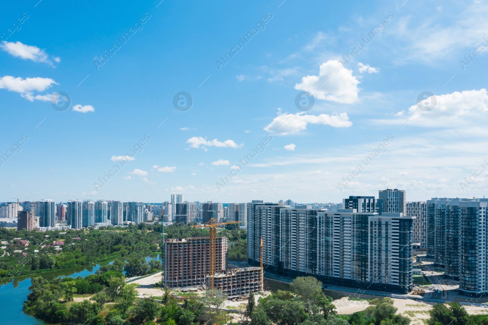 Image of Aerial view of modern buildings in city center