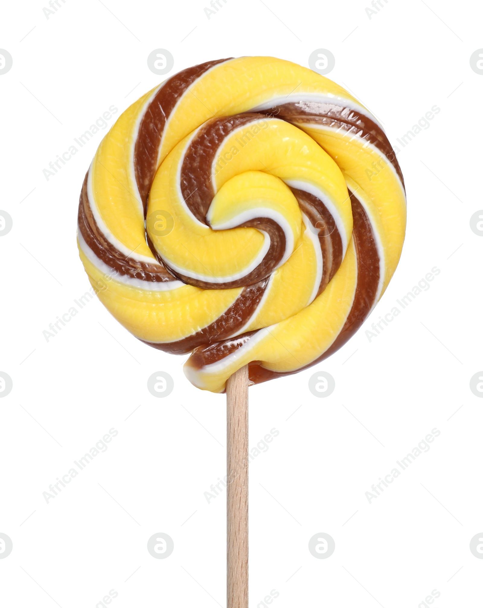 Photo of Stick with colorful lollipop swirl isolated on white