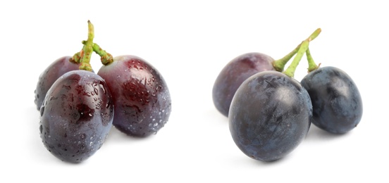 Image of Set of fresh grapes on white background. Banner design