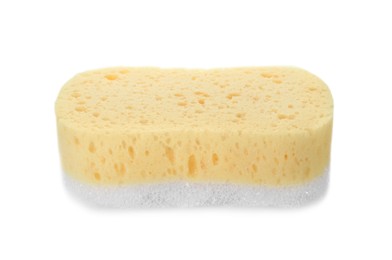 Photo of One new yellow sponge isolated on white