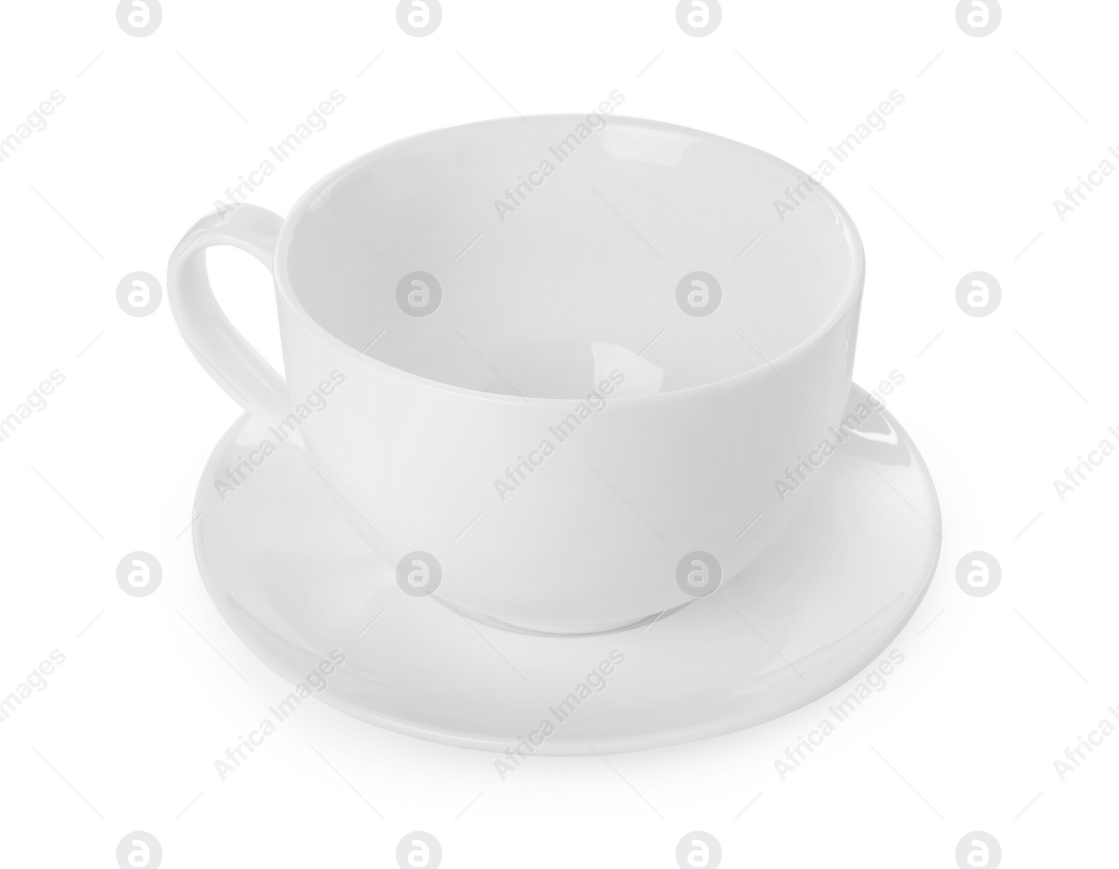 Photo of Ceramic cup with saucer isolated on white