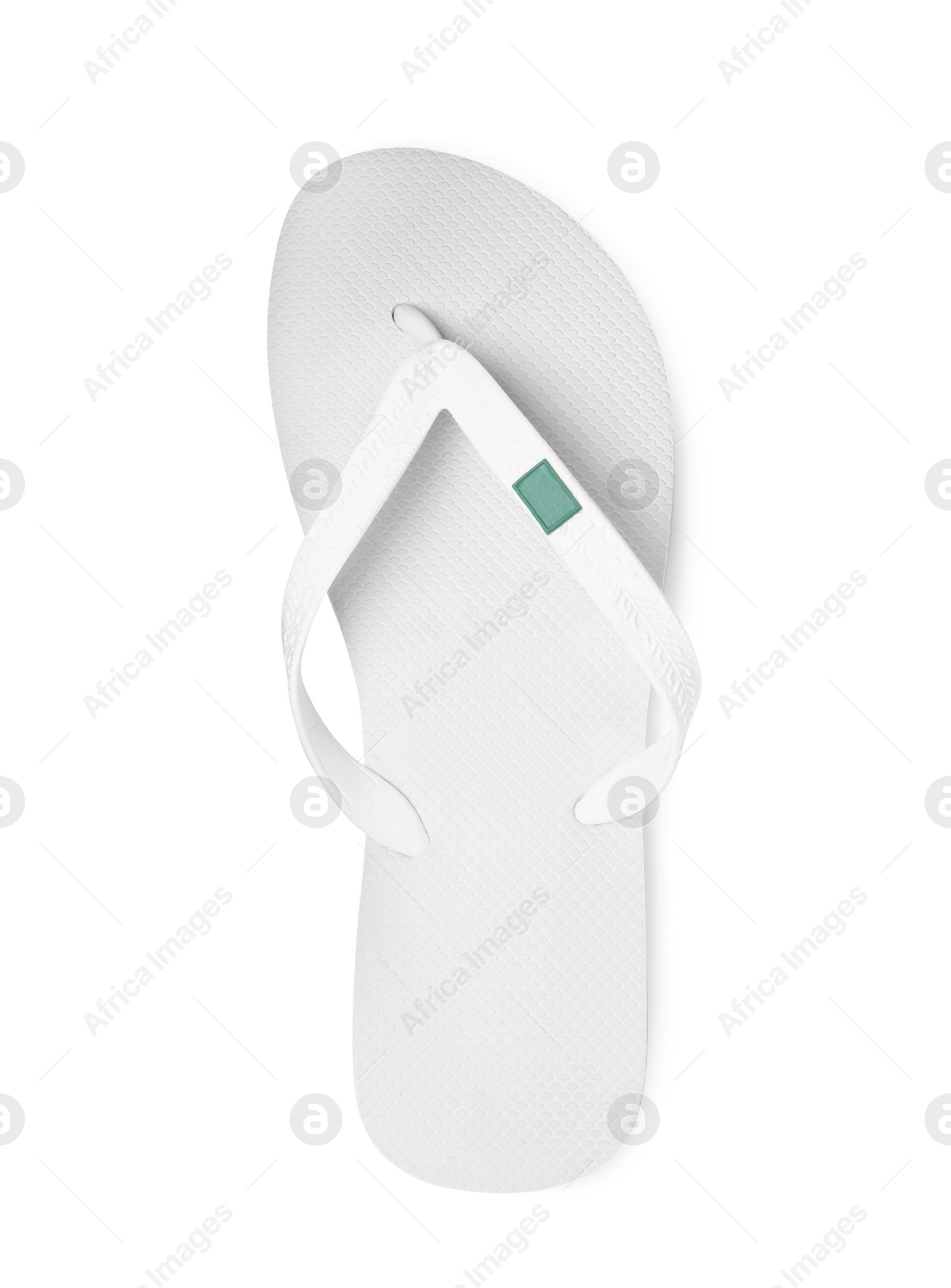 Photo of Single flip flop isolated on white, top view