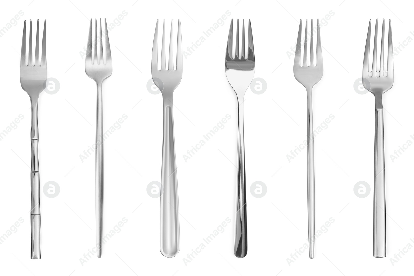 Image of Shiny silver forks isolated on white, set