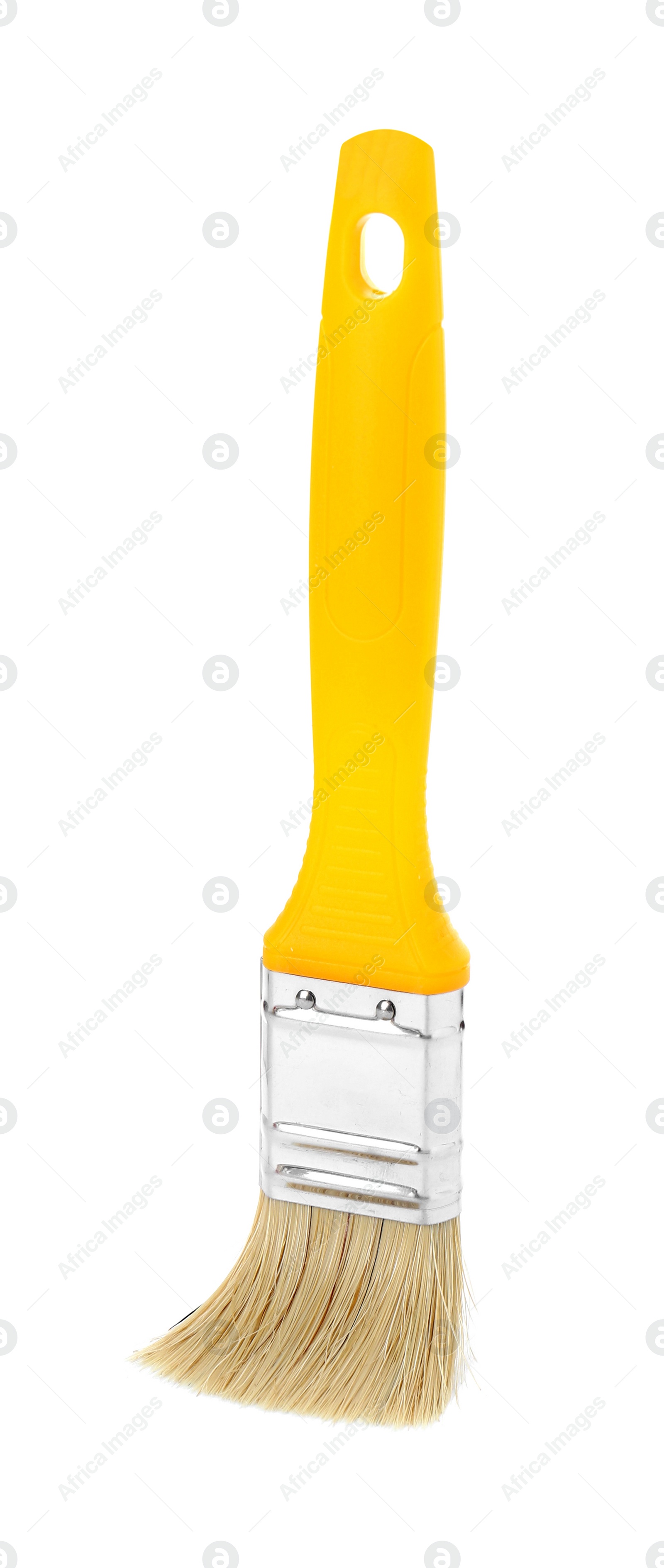 Photo of One paint brush with yellow handle isolated on white