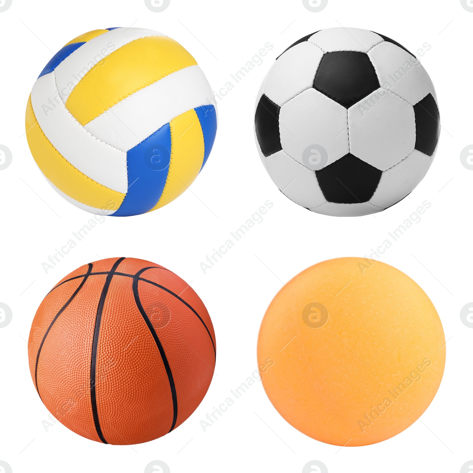 Image of Set with different sport balls on white background