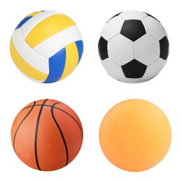 Image of Set with different sport balls on white background