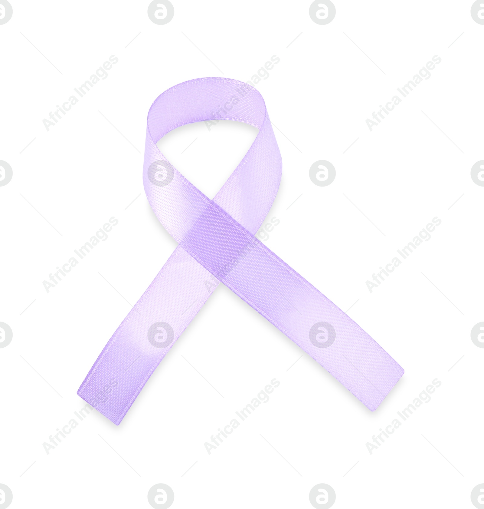 Photo of Violet awareness ribbon isolated on white, top view