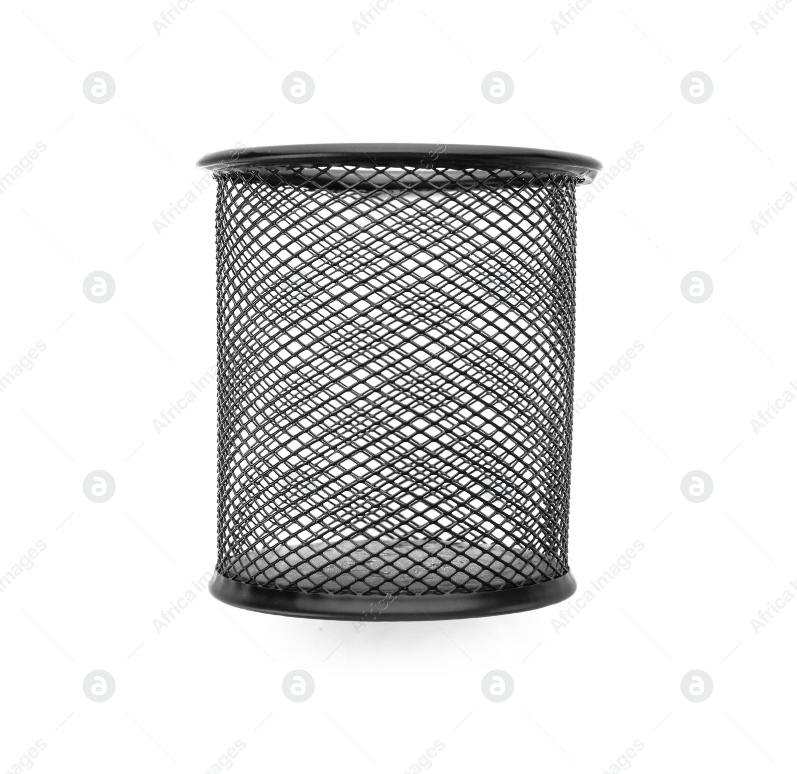 Photo of Metal bucket on white background. Stationery for school