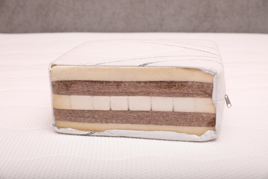 Sample of modern orthopedic mattress on textile