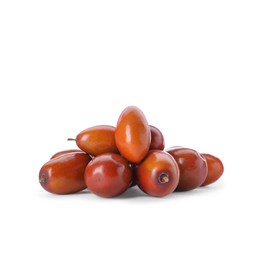 Photo of Heap of ripe red dates on white background