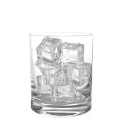 Photo of Ice cubes in glass isolated on white