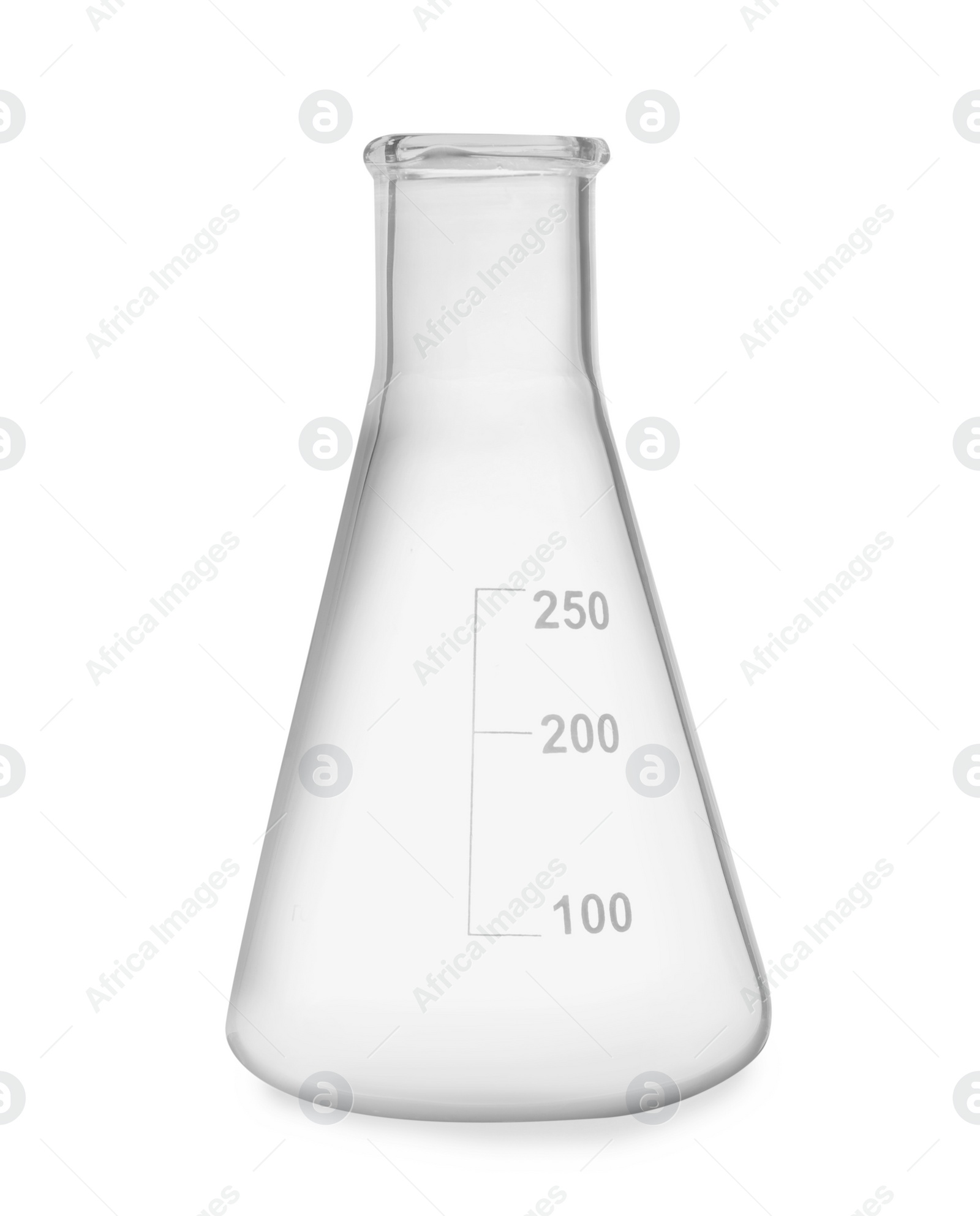 Photo of Empty conical flask isolated on white. Laboratory glassware