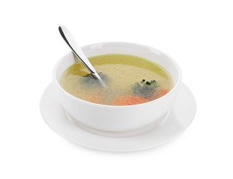 Photo of Tasty soup in bowl isolated on white
