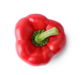 Photo of Ripe red bell pepper isolated on white, top view