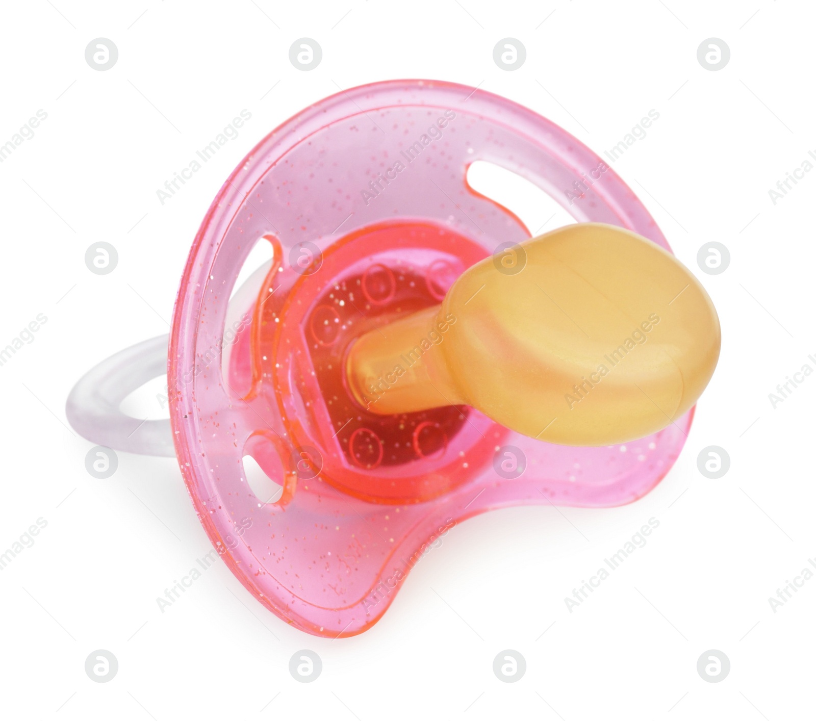 Photo of New pink baby pacifier isolated on white