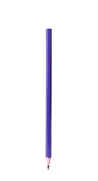 Purple wooden pencil on white background. School stationery