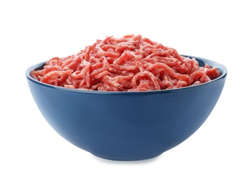 Photo of Fresh raw minced meat on white background