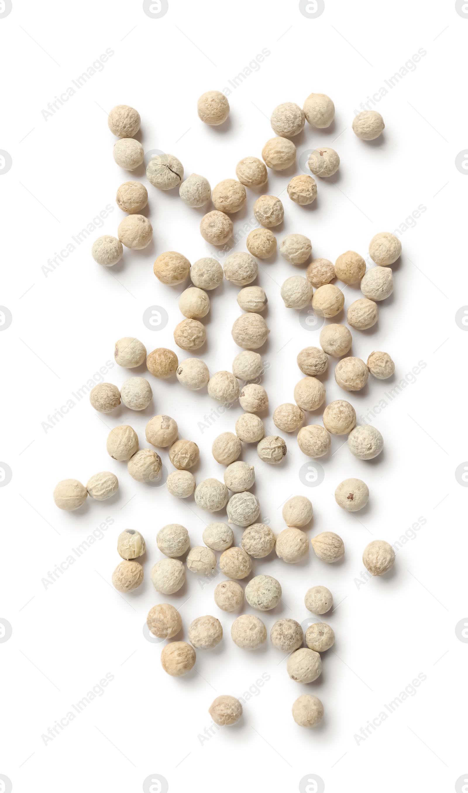 Photo of Aromatic spice. Pile of peppers isolated on white, top view