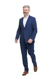 Mature businessman in stylish clothes posing on white background