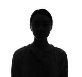 Photo of Silhouette of anonymous woman on white background