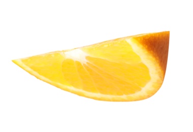 Photo of Slice of ripe orange on white background