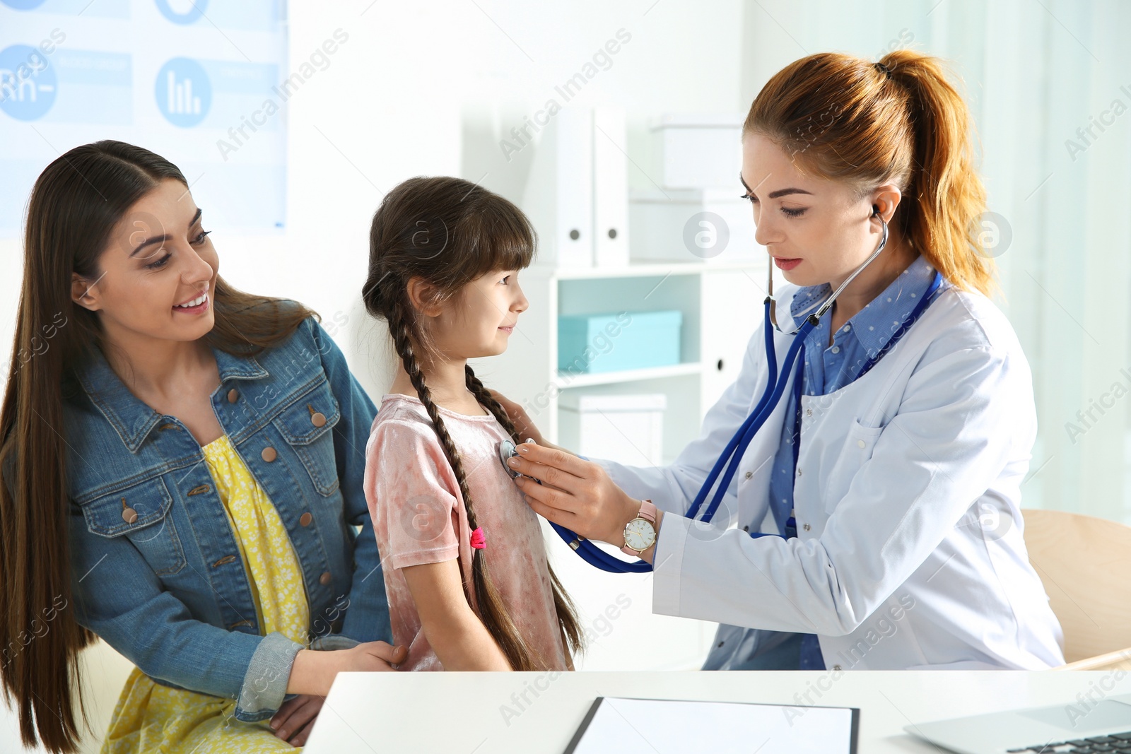 Photo of Mother with child visiting doctor in hospital