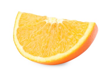 Photo of Citrus fruit. Slice of fresh orange isolated on white