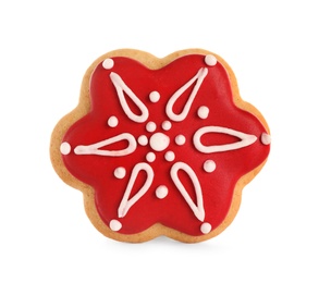 Tasty homemade Christmas cookie on white background