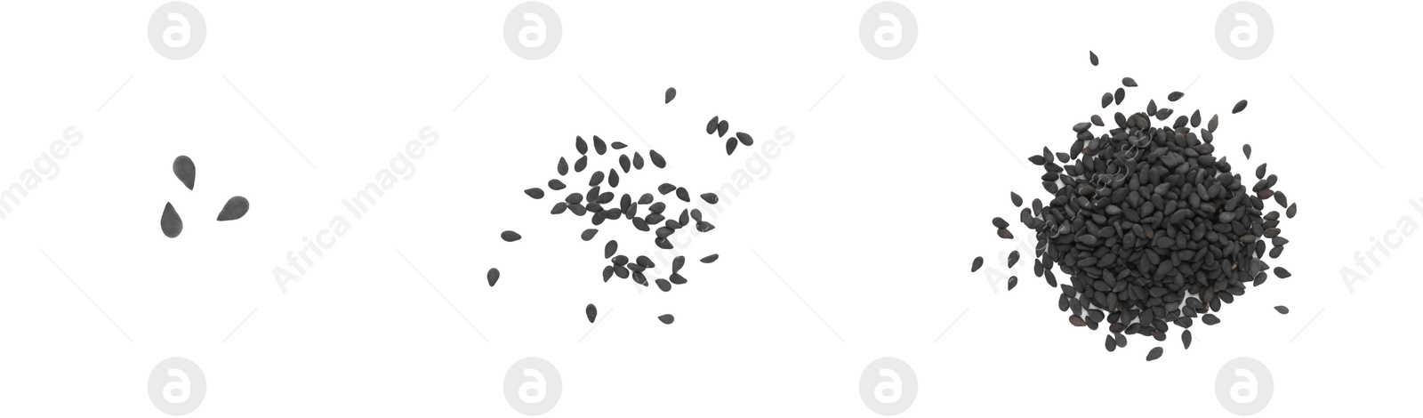 Image of Set with black sesame seeds on white background, top view. Banner design