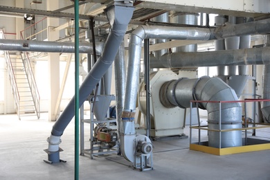 Modern granary with different equipment, inside view