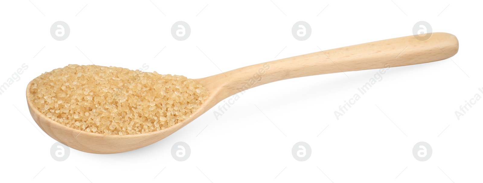 Photo of Brown sugar in spoon isolated on white