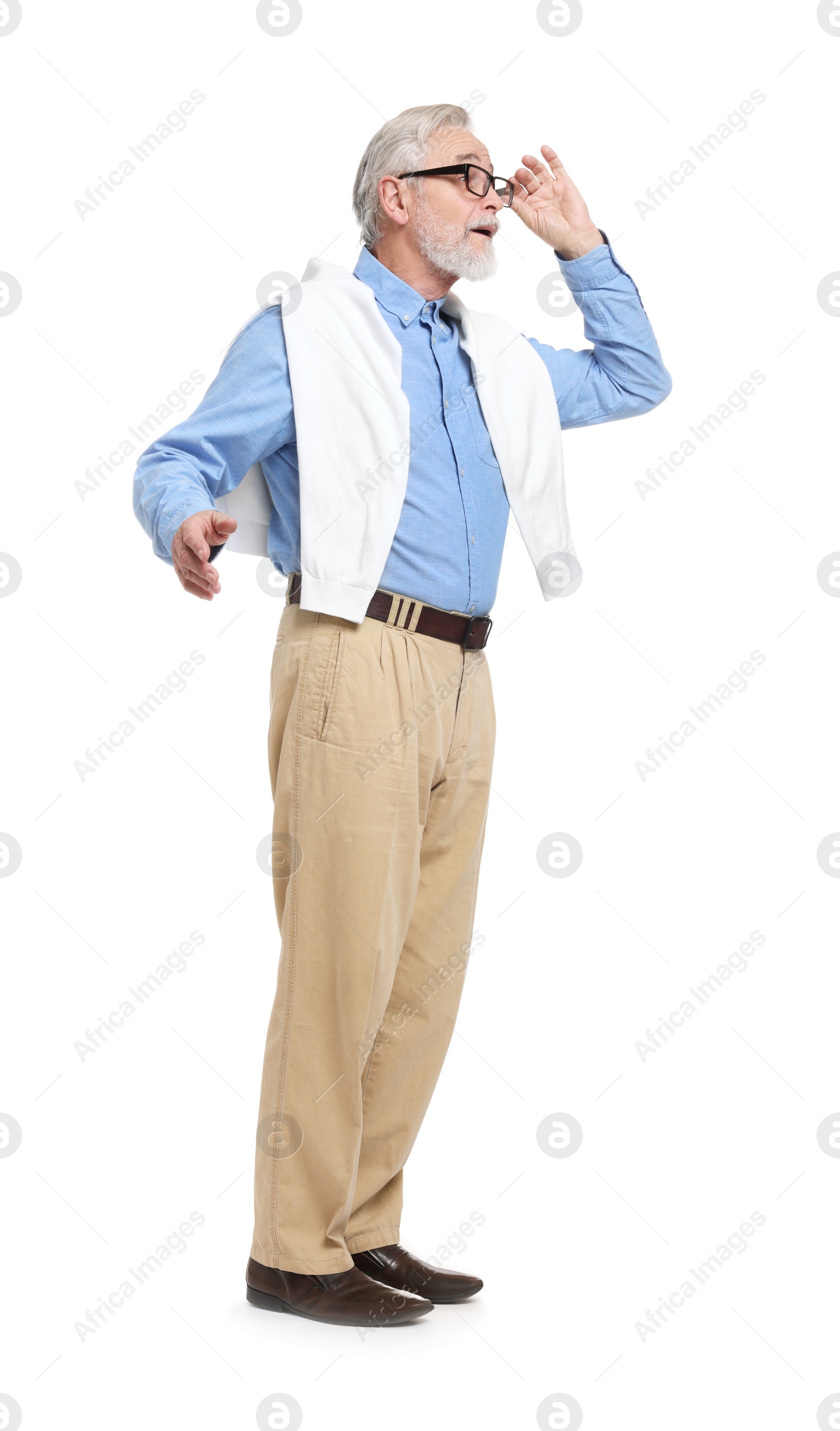 Photo of Senior man in glasses on white background