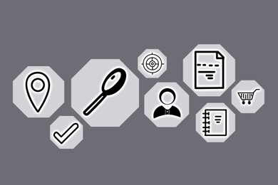 Illustration of Search inquiries. Set of different icons on grey background