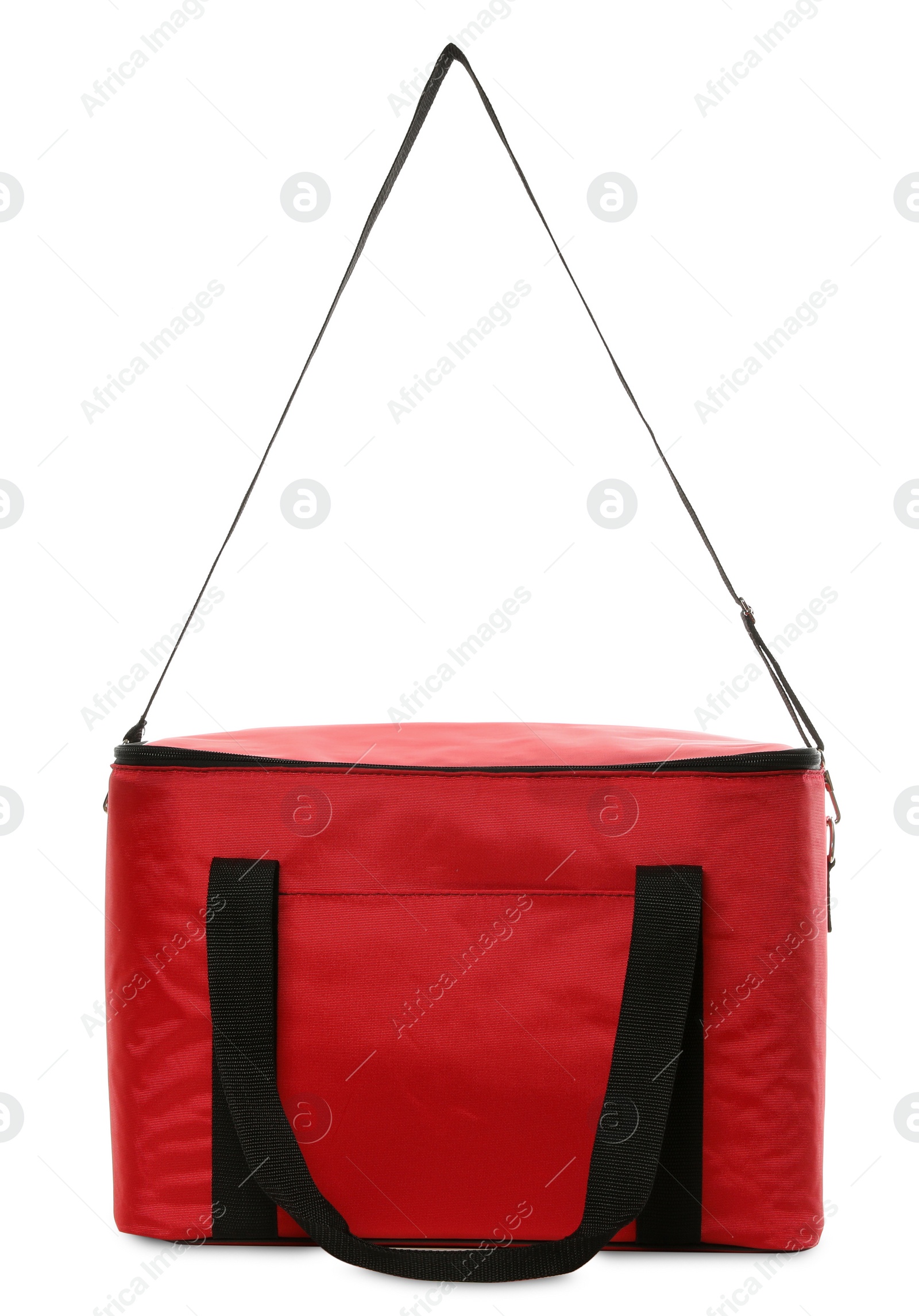 Photo of Modern red thermo bag isolated on white