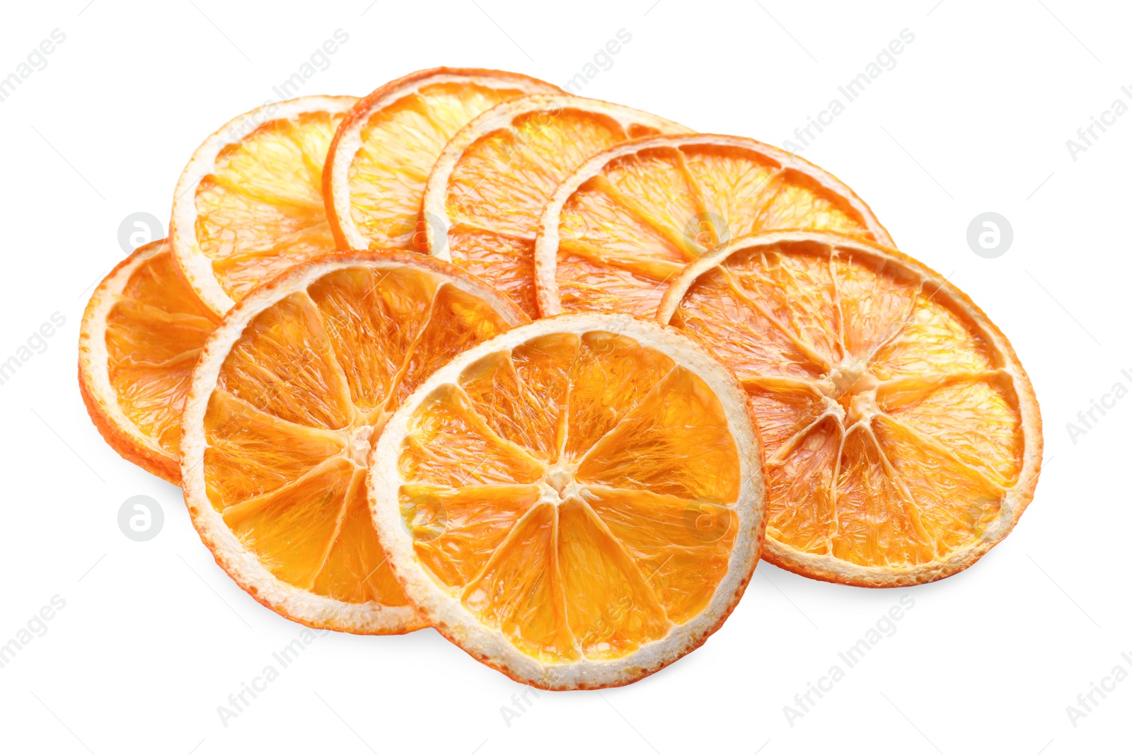 Delicious dry orange slices on white background Photo of Delicious dry orange slices on white background