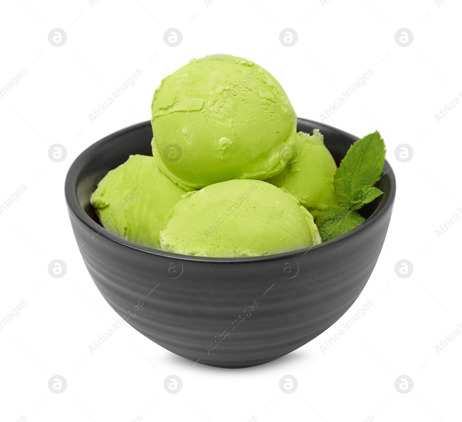 Photo of Tasty matcha ice cream in bowl isolated on white