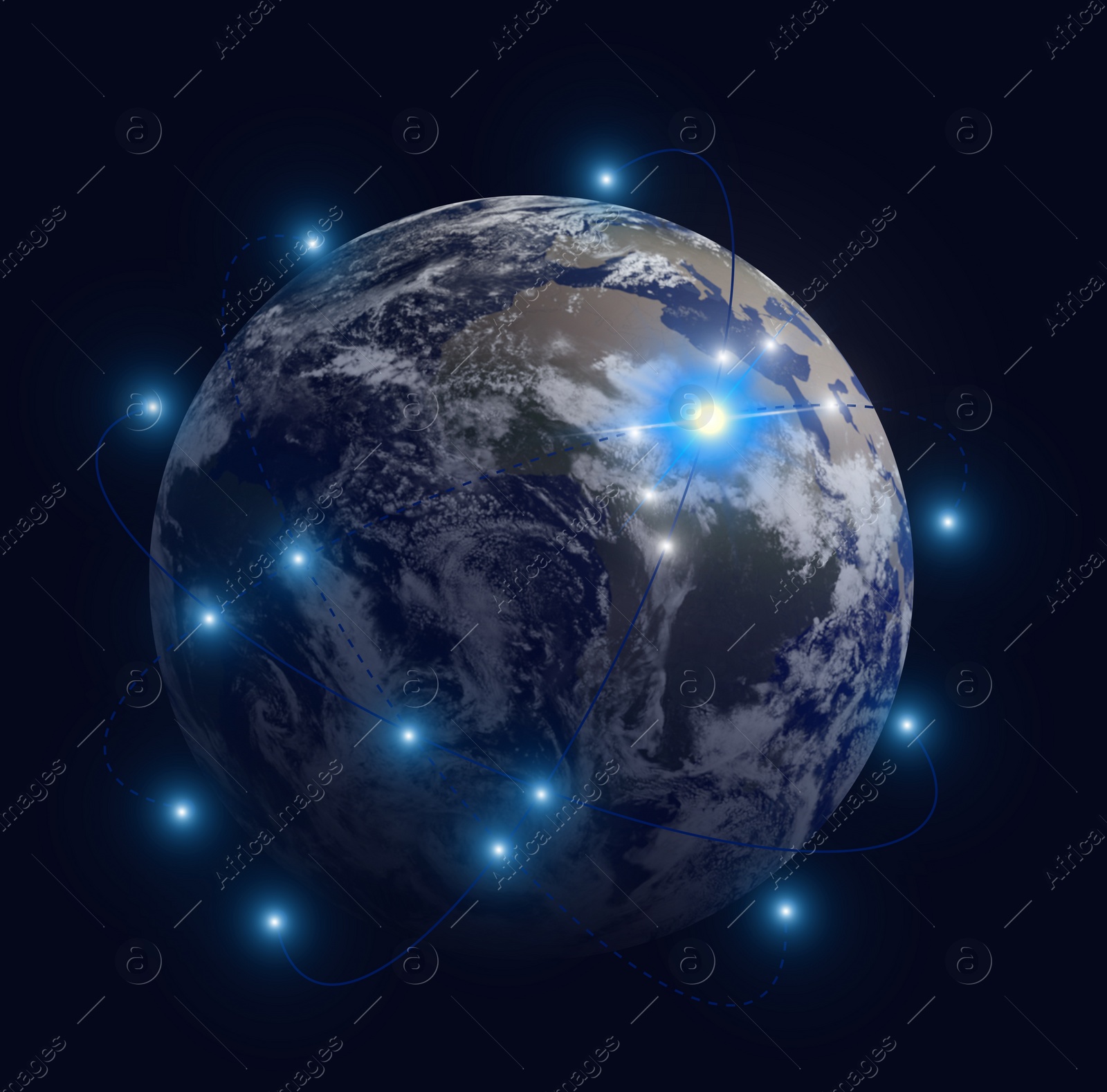 Image of Internet technology concept. Earth and network connection lines in space