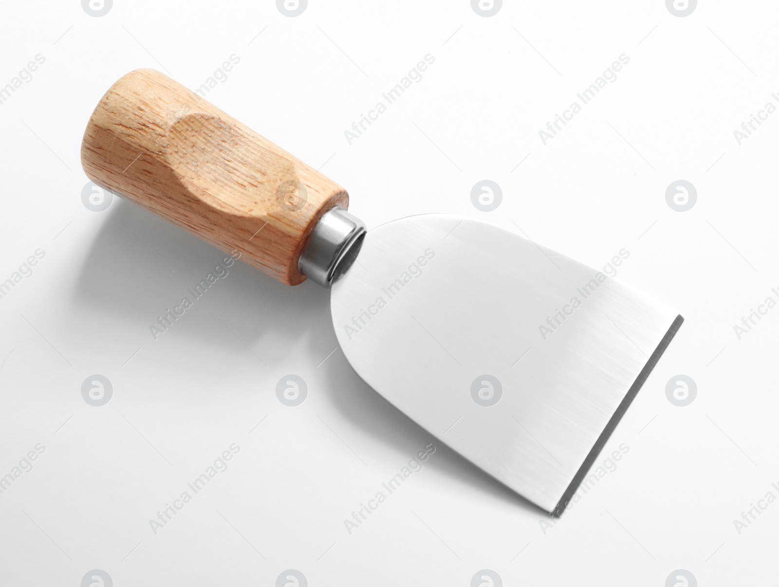 Photo of Cheese knife with wooden handle isolated on white