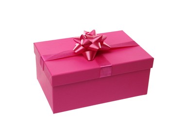 Photo of Pink gift box with bow isolated on white
