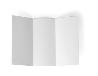 Photo of Blank brochure on white background, top view. Mock up for design