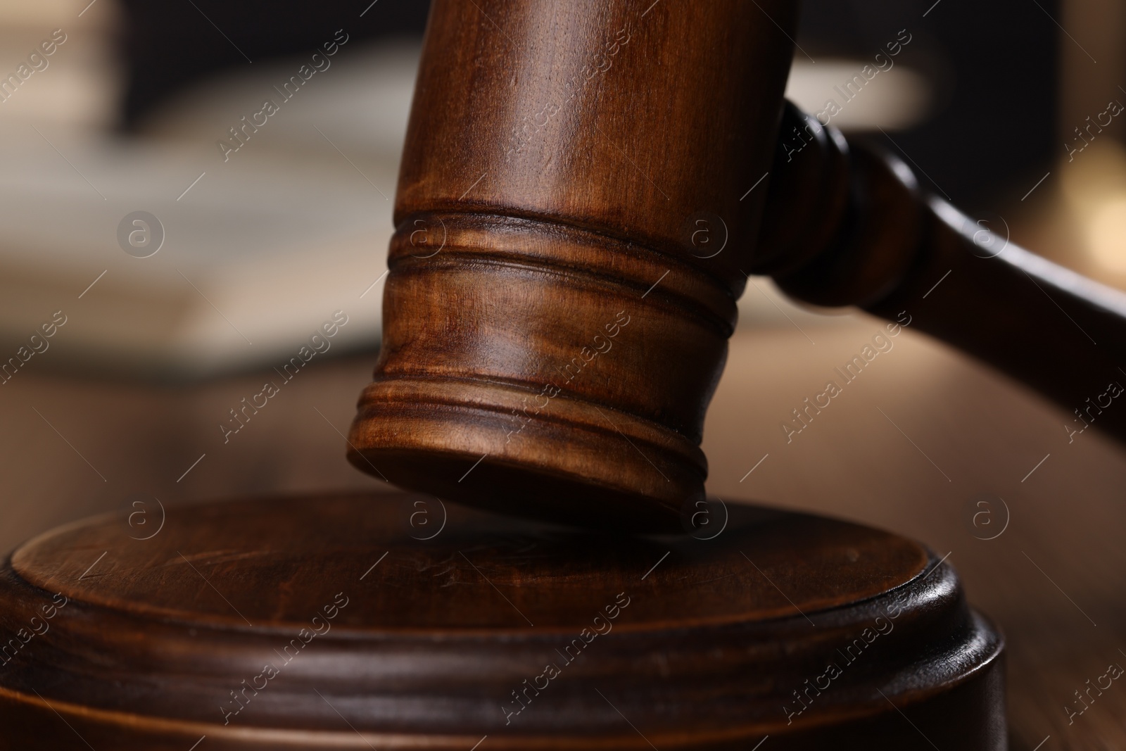 Photo of Law concept. Judge's gavel on table, closeup