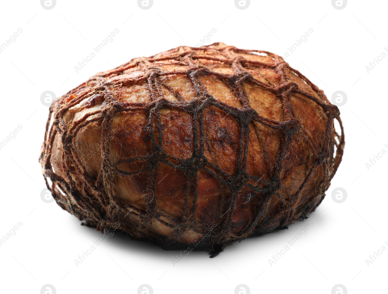 Photo of One delicious baked ham isolated on white