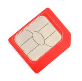 Photo of Modern red SIM card isolated on white