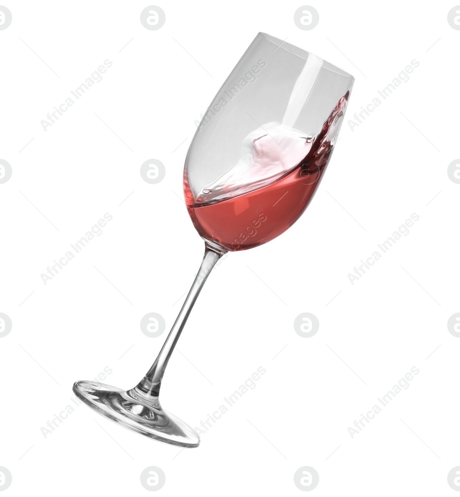 Photo of Glass with tasty dark rose wine isolated on white