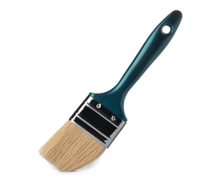 Photo of New paint brush on white background. Decorating tool