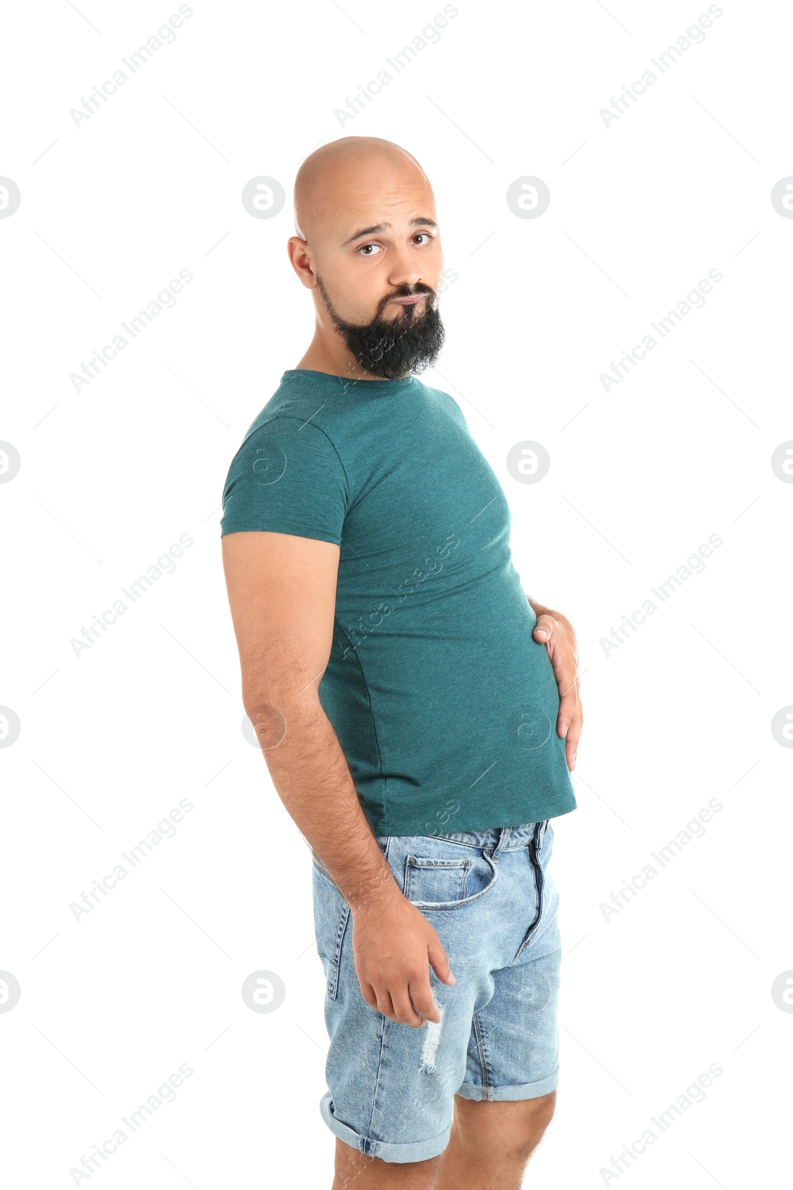 Photo of Portrait of overweight man on white background