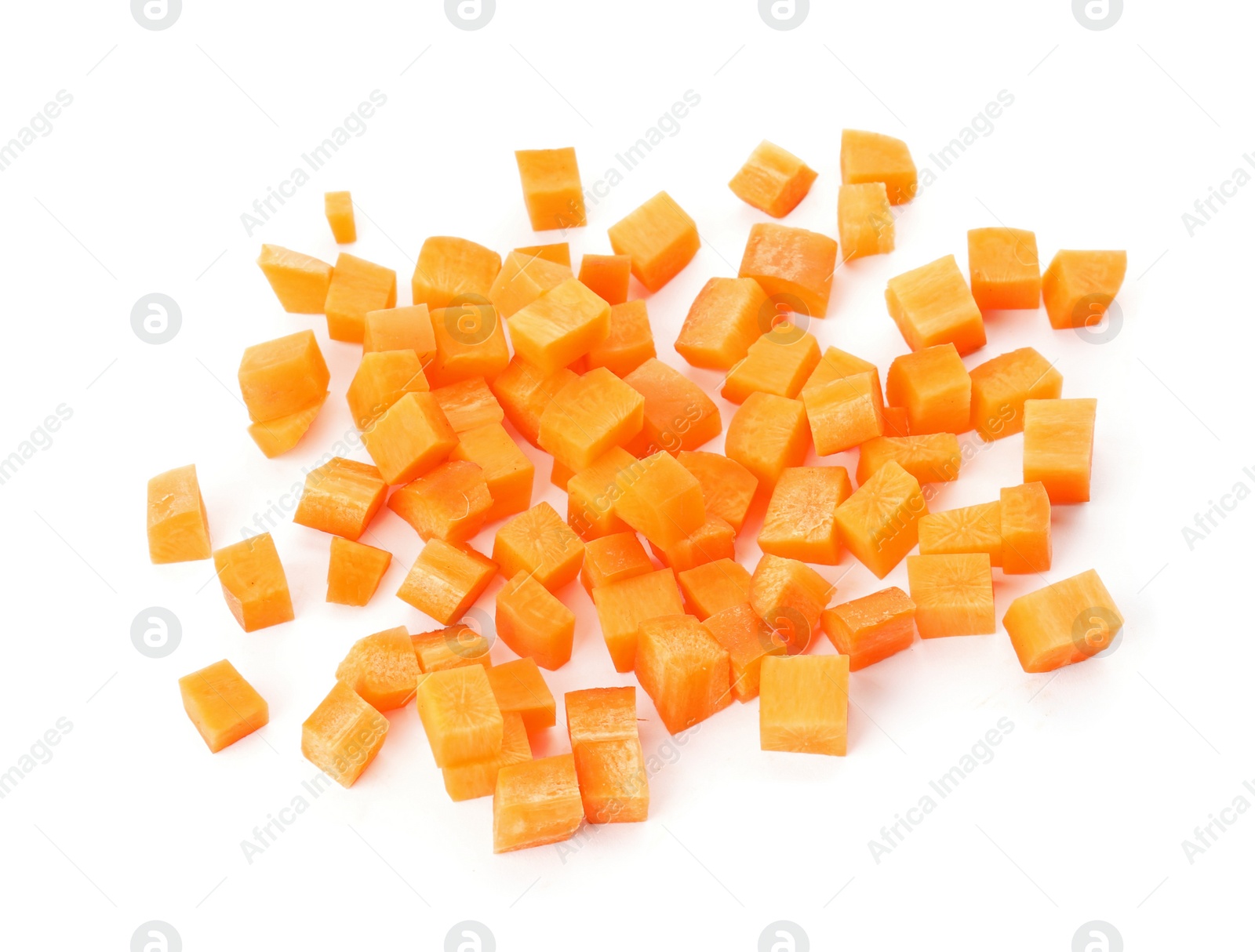 Photo of Ripe chopped carrot on white background