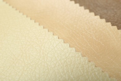 Photo of Texture of different natural leather as background, closeup
