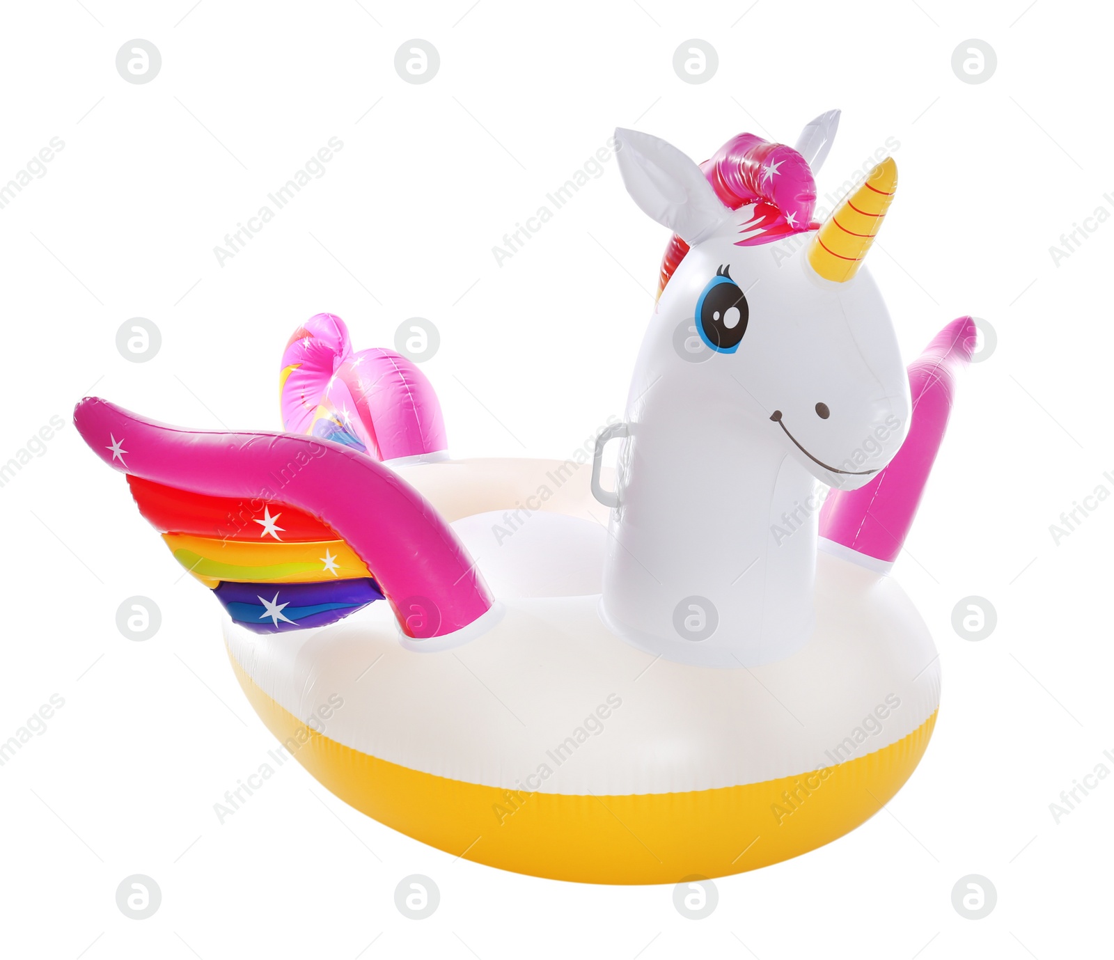 Photo of Funny inflatable unicorn ring isolated on white