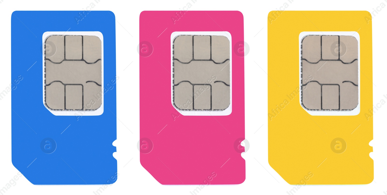 Image of Set with different SIM cards on white background. Banner design